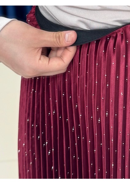 Serinda Piliseli Taşlı Kraş ETEK-SA2524 Bordo
