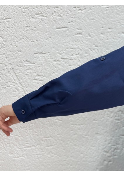 Sorira Önü Kısa Arkası Uzun Kolu Düğme Detaylı GÖMLEK-Zİ4054 Lacivert