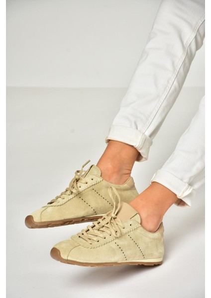 U312311602 Bej Hakiki Deri Süet Kadın Spor Ayakkabı Sneakers fiyatları