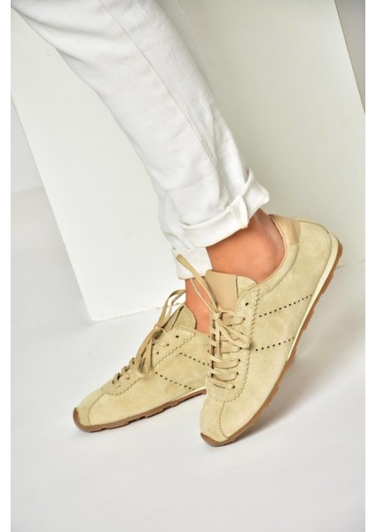 U312311602 Bej Hakiki Deri Süet Kadın Spor Ayakkabı Sneakers modelleri