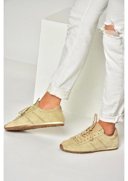 U312311602 Bej Hakiki Deri Süet Kadın Spor Ayakkabı Sneakers fırsatları
