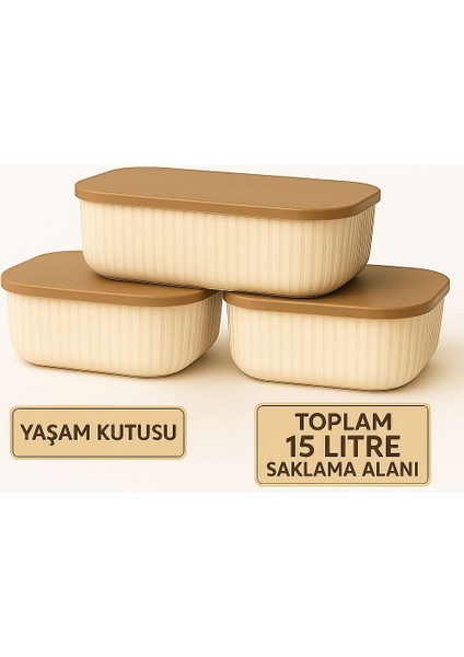 3'lü Kapaklı Saklama Seti Mutfak ve Banyo Düzenleyici Saklama Kabı Yaşam Kutusu