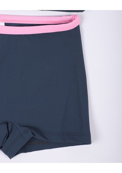 Kız Çocuk Füme Renk Yüzücü Alt-Üst Şortlu Takım Mayo Bikini