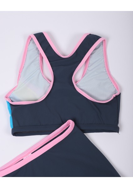 Kız Çocuk Füme Renk Yüzücü Alt-Üst Şortlu Takım Mayo Bikini
