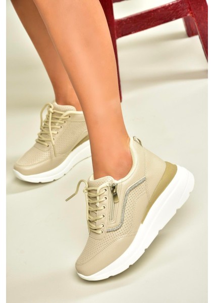 U702020709 Bej Kalın Tabanlı Spor Ayakkabı Sneakers