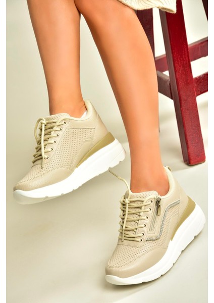 U702020709 Bej Kalın Tabanlı Spor Ayakkabı Sneakers