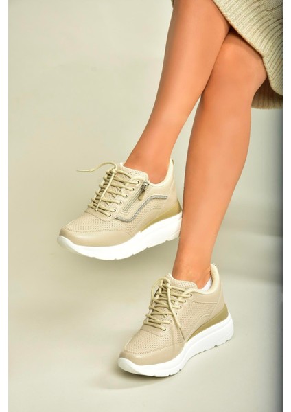 U702020709 Bej Kalın Tabanlı Spor Ayakkabı Sneakers