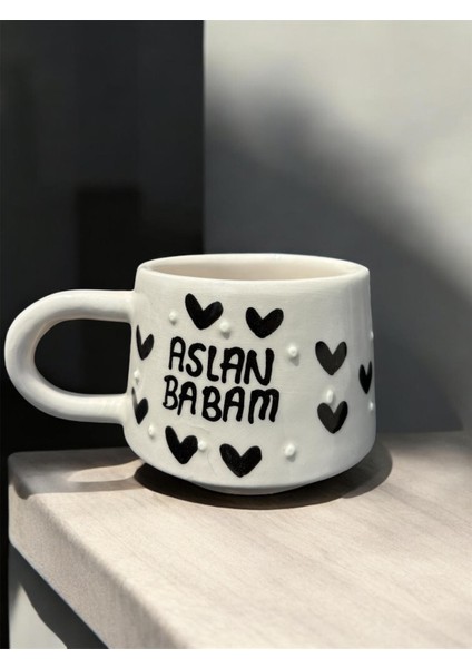 El Yapımı Aslan Babam Yazılı Seramik Kupa Bardak