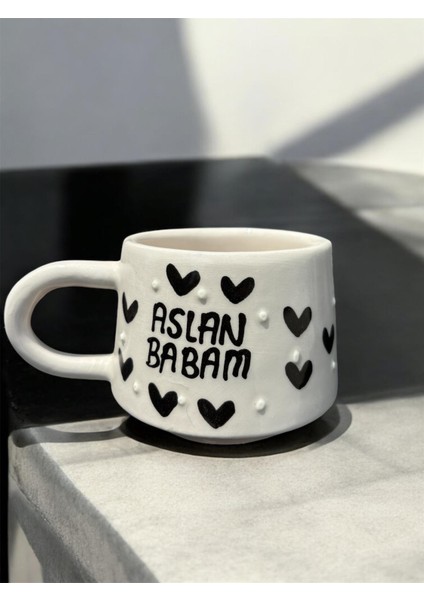 El Yapımı Aslan Babam Yazılı Seramik Kupa Bardak
