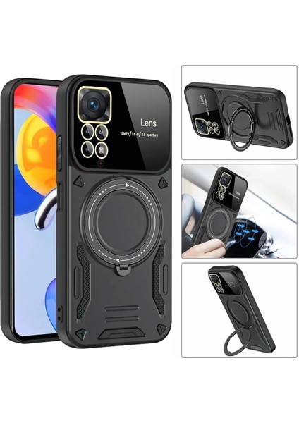 Xiaomi Redmi Note 11 Pro Kılıf Joy Lens Standlı Kapak - Koyu Yeşil Zrnet