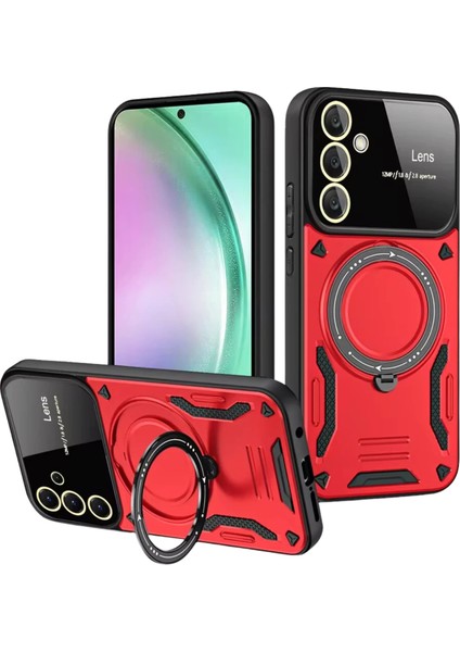 Samsung Galaxy S24 Fe Kılıf Joy Lens Standlı Kapak - Kırmızı Zrnet