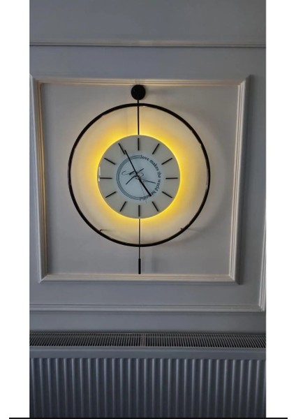 Siyah Love Time-- Pilli LED - Modern Metal Camlı Duvar Saati