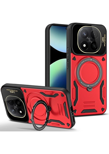 Xiaomi Redmi Note 14 Pro 5g Kılıf Joy Lens Standlı Kapak - Kırmızı Zrnet