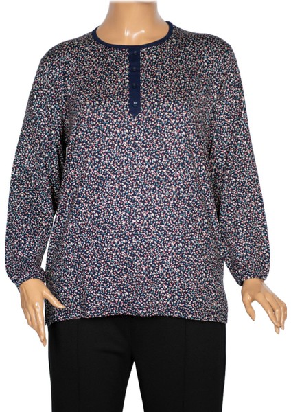 Cimariva Kadın Vera Büyük Beden O Yaka Koton Penye Lacivert Bluz