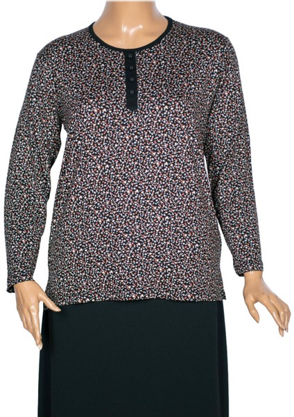 Cimariva Kadın Vera Büyük Beden O Yaka Koton Penye Siyah Bluz