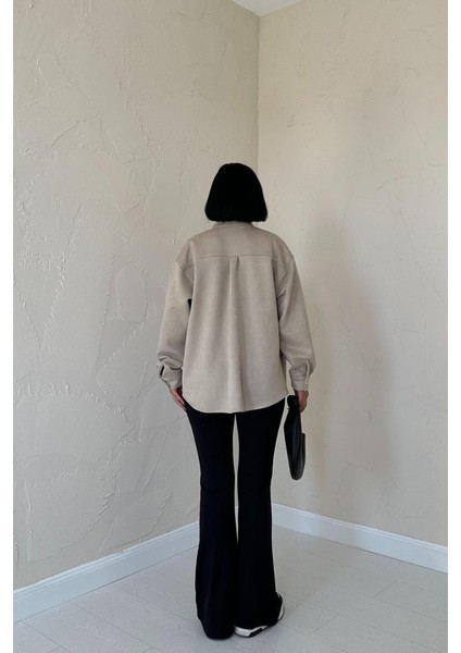 Bej Çıtçıtlı Süet Gömlek