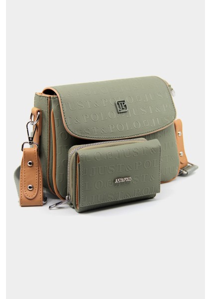 Kadın Taba Baskı Desenli Kolon Askılı 3 Bölmeli Omuz Çantası ve Cüzdan Kombini MDS2184-1002