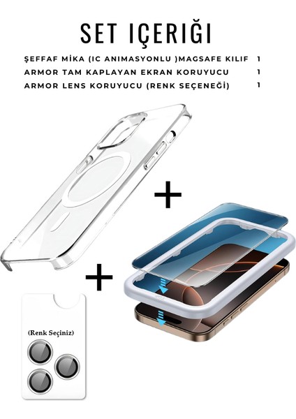 (Premıum Set) 16 Pro Max Uyumlu Armor Tam Ekran Koruyucu + (Ic) Magsafe Kılıf + Armor Lens Koruyucu fiyatları