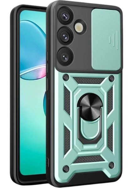 Samsung Galaxy S25 Plus Kılıf Pars Lens Yüzüklü Silikon - Yeşil Zrnet