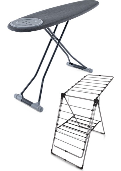 Kalın Borulu Çamaşır Kurutmalık Perilla Premium Ütü Masası Set Antrasit