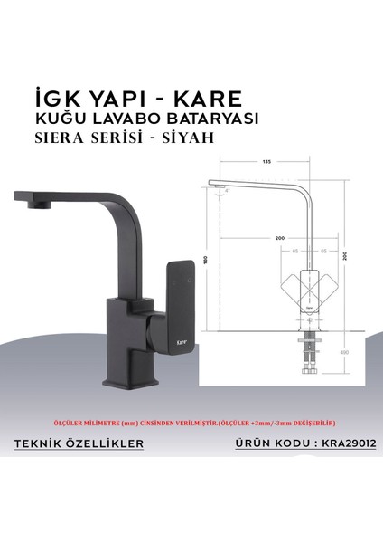 Igk Yapı – Kare KRA29012 Siera Kuğu Lavabo Bataryası