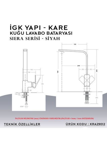 Igk Yapı – Kare KRA29012 Siera Kuğu Lavabo Bataryası