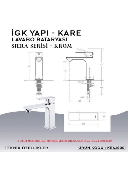 Igk Yapı – Kare KRA29001 Siera Lavabo Bataryası