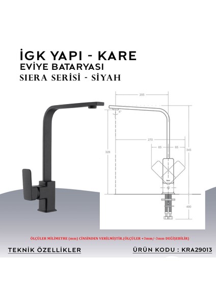 Igk Yapı – Kare KRA29013 Siera Eviye Bataryası fırsatları