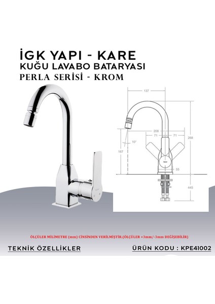 Igk Yapı – Kare KPE41002 Perla Kuğu Lavabo Bataryası