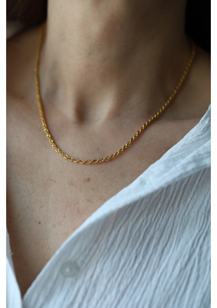 14 Ayar Altın Halat Burgu Zincir Kolye 3 mm