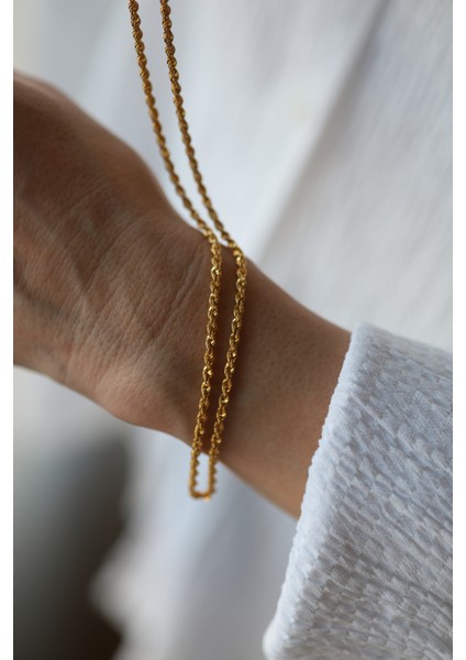 14 Ayar Altın Halat Burgu Zincir Kolye 3 mm indirimleri