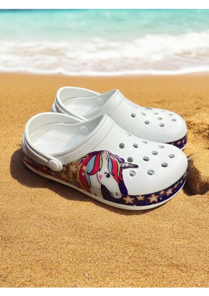 Çocuk Unicorn Desenli Kaydırmaz Taban Günlük Havuz Plaj Okul Kız Çocuk Terlik