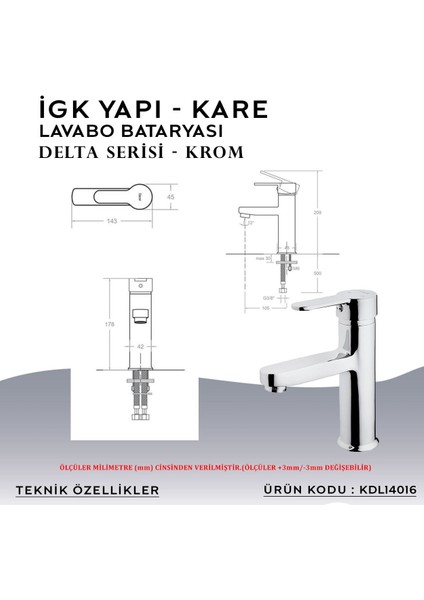 Igk Yapı – Kare KDL14016 Delta Lavabo Bataryası