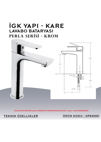 Igk Yapı – Kare KPE41001 Perla Lavabo Bataryası