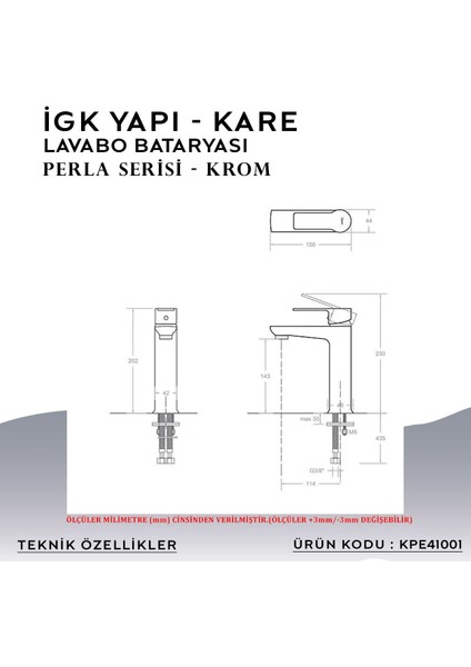 Igk Yapı – Kare KPE41001 Perla Lavabo Bataryası