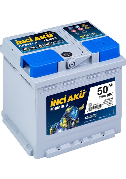 2025 Üretim Inci Akü 12V 50 Ah Alçak Otomobil ve Hafif Ticari Formul A Taurus