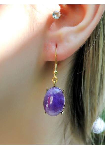 Doğal Taş Ametist Doğal Taşlı Sallantılı Küpe EUKU22AMT