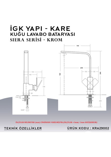 Igk Yapı – Kare KRA29002 Siera Kuğu Lavabo Bataryası