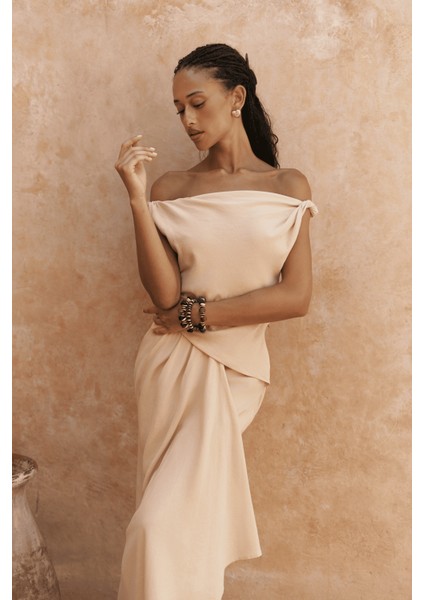 Zimbabue Uzun Sarı Keten Elbise