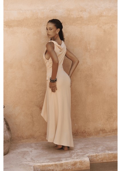 Zimbabue Uzun Sarı Keten Elbise indirimleri