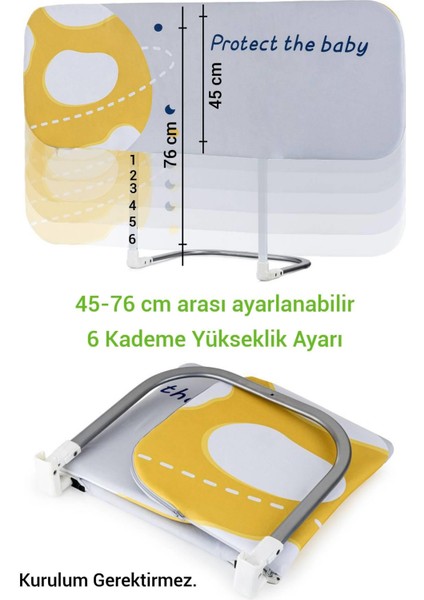 Katlanır Yatak Bariyeri, 150X75 cm Çocuk Yatak Korkuluğu Gri Desenli