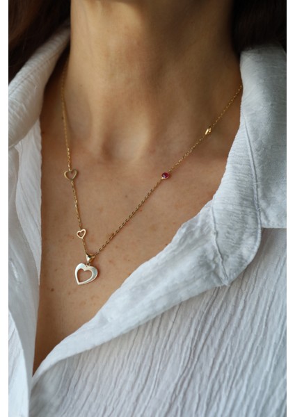 14 Ayar Altın Renkli Taş Detaylı Kalp Kolye - Genola x Özge Ulusoy modelleri