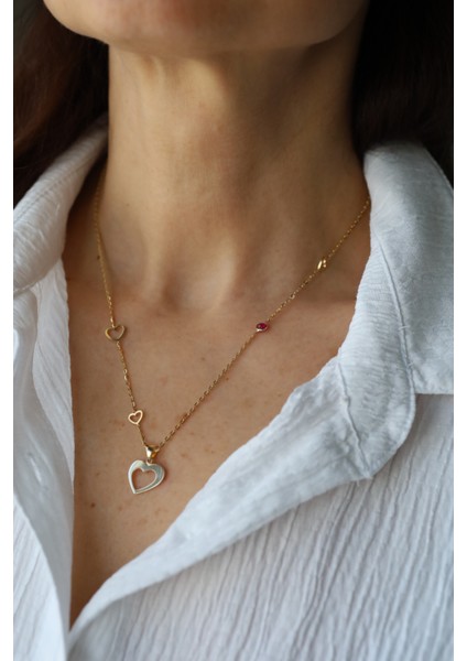 14 Ayar Altın Renkli Taş Detaylı Kalp Kolye - Genola x Özge Ulusoy fırsatları