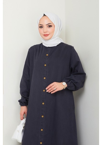 Ziyer Boydan Düğmeli Kot Elbise 1498 - Siyah fiyatları