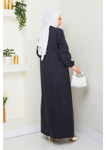 Ziyer Boydan Düğmeli Kot Elbise 1498 - Siyah indirimleri