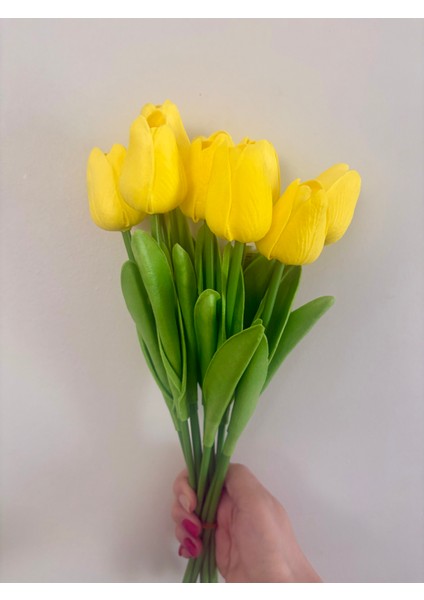 6 Adet Sarı Lale Islak Görünümlü Yapay Lale Lüx