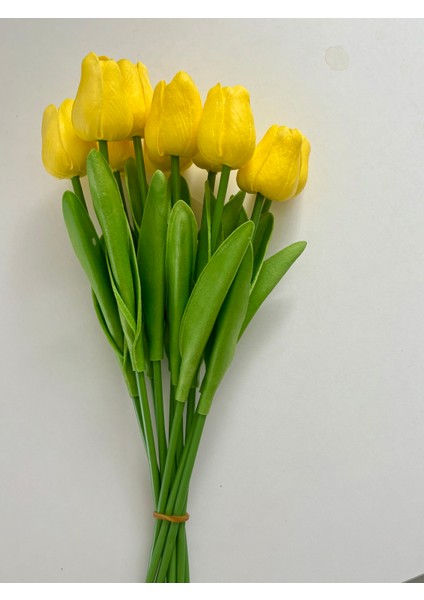 6 Adet Sarı Lale Islak Görünümlü Yapay Lale Lüx