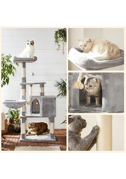 Feandrea Tırmalama Ağacı, Büyük, 138 cm Yüksekliğinde, Kedi Ağacı, Tırmalama Tahtası ve 9 Tırmalama Direği, Platform, Mağa... fırsatları