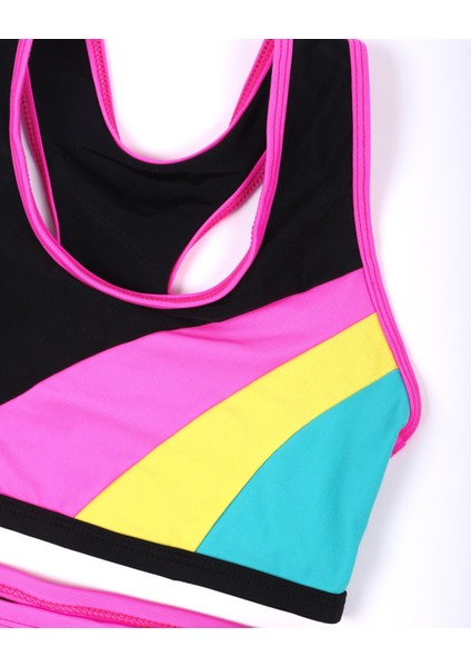 Kız Çocuk Siyah Renk Yüzücü Alt-Üst Şortlu Takım Mayo Bikini