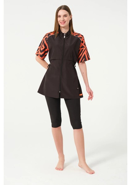 Hızlı Kuruyan Mayo Kumaşı Fermuarlı Kısa Kollu Taytlı Kadın Mayo 3416